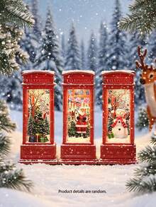 1pc-Christmas Style Led Tea Lamp Festive Christmas Phone Booth Decoration With Santa, Snowman,Tree Scenes Battery Operated, Illuminated Red Cabinet For Holiday Fireplace Or Cabinet Display,Christmas Parties Decoration,Candleholder, Night Light, Table Ornament,Christmas Gifts,Christmas Decorations,Hexagonal Lantern, Night Light, Decorative Light, Mood Light