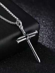 1 buah Kalung Liontin Salib Pria | Desain Kuku Unik & Menarik Perhatian! Rantai Baja Titanium Pilihan dengan Kualitas, Garis Kokoh Berpadu dengan Elemen Simbol Keagamaan, Menciptakan Aksesori Modis dengan Nuansa Streetwear dan Rasa Premium. - Antique Silver - View 8