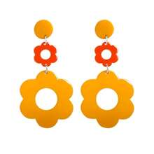 ONLYJUMP Vintage 60s 70s Flower Earrings - Colorful Floral Big Acrylic Daisy Dangle For Women - Lily Petals Hawaii Plant Statement Fashion Jewelry,LongDaisyYellow - 長雛菊黃 - 查看 1