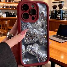 Funda para teléfono con diseño de corazones brillantes color negro con detalles de purpurina y efecto 3D para uso diario y ocasiones especialesCompatible with various  and  models, this is a popular gift for friends or partners, suitable for business occasions. Duradera, resistente a las manchas y a las huellas dactilares, esta nueva funda para teléfono de hombres y mujeres es un gran regalo. - Negro - Ver 4