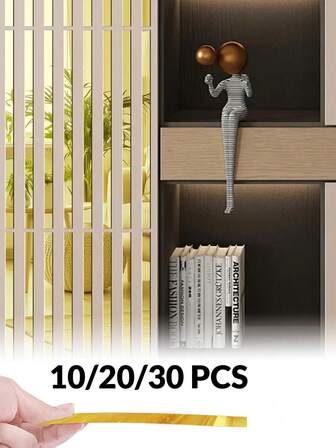 10/20片镜面瓷砖 - 自粘式，现代简约条形镜面墙贴（非玻璃），可移除长条形亚克力无框镜片，可重复使用，现代家居装饰，适用于客厅。