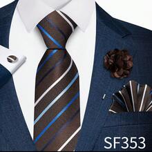 AlanKing 8cm Elegant Dignified Charming Yellow-Brown Striped Necktie 4-Piece Set, Suitable For Business Events, Weddings, Banquets And Parties - Color Mixing - View 6