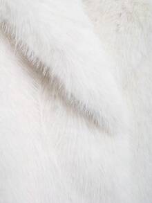 HH 女式冬季优雅纯色仿皮草效果长袖开衫外套女式休闲高街口袋外套 - 白色 - 查看 8