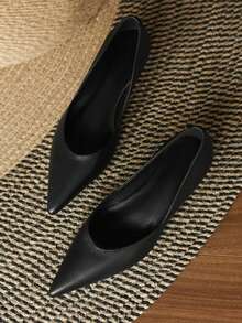 Vintage Brown Pointed Toe Flat Shoes For Women, New French Color-Blocking Low Vamp Platform Shoes, All-Season - Black - View 6