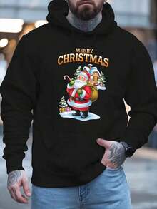 Sudadera con capucha con cordón y estampado de letras para hombre, para otoño - Negro - Ver 2