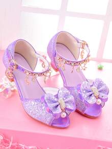 Girls' Fashion High Heel Sandals, Rainbow Glitter Kids Pageant Shoes For Runway Show, Party, Performance - 紫色 - 查看 1