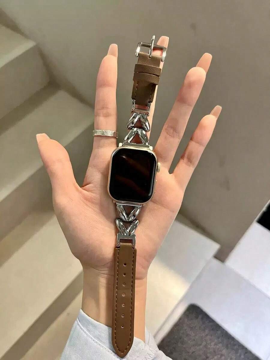 Correa de cuero premium con patrón de espiga de trigo, compatible con Series 5/6/7/8/SE, 38/42mm (amarillo y marrón), decoración navideña - Multicolor - Ver 1