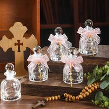Bộ 24 chai nước thánh Công giáo, quà tặng rửa tội số lượng lớn thích hợp để tặng khách. Người Công giáo nhận được 6 chai nước thủy tinh, kèm theo 6 vòng tay thánh giá vàng, 6 túi vải organza trong suốt và 6 dải ruy băng, làm quà tặng cho đám cưới và lễ rửa tội tại nhà thờ (nơ ren, màu trắng). - Nhiều màu - Xem 12