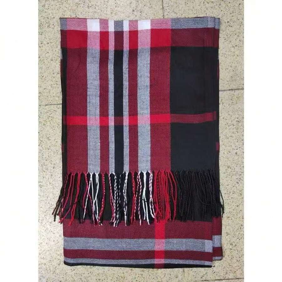 Casual Elegant Winter Scarf 150g With Fringes - Xadrez150g Vermelho - 查看 1
