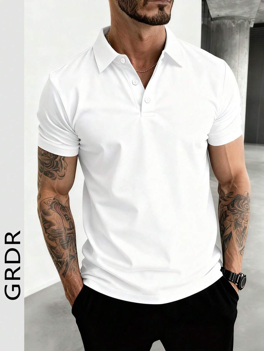 GRDR Men's Fashion Short Sleeve Casual Commute Polo Shirt - White - View 1