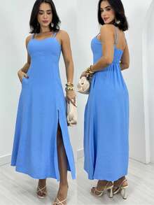 Women's Long Dress For Summer Weddings - Blue - View 1