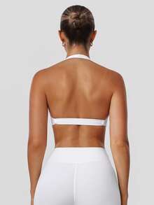 Sodalemon Women's Twist Back Workout Top, V-Neck Padded Solid Color Yoga Casual Sports Bra