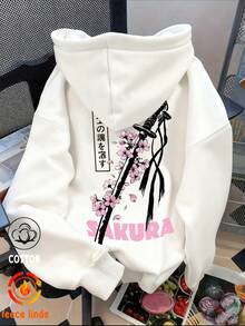 Áo hoodie dáng rộng có dây rút in hoa dành cho nữ, thiết kế đồ họa phổ biến, phong cách đường phố mùa xuân hè (đa năng), phù hợp cho hoạt động thể thao ngoài trời. - trắng - Xem 5