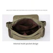 大容量单肩包，动漫猫咪拉面印花，男女通用翻盖手提斜挎包，复古邮差包，电脑包，适合外出、上学、购物、旅行、用餐等各种场合，是馈赠佳品。 - 軍綠色 - 查看 6