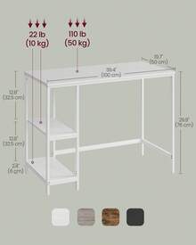 Computer Desk, Office Desk, 100 X 50 X 76 Cm, Modern Style, For Study, Bedroom, Living Room, Maple White - White - View 4