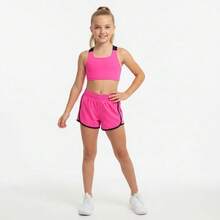 1Pcs Teen Girls Fashion Sports Vest Dance Tank Tops Solid Color Sleeveless Top For Gymnastics And Dancewear, Black/Rose Pink/Purple - 玫紅色 - 查看 1