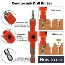 1pc Woodworking Hex Shank Countersink Drill Bit Salad Drill Step Drill Bit 1/4" Hex Shank Countersink Drill Bit - Multicolor - View 8