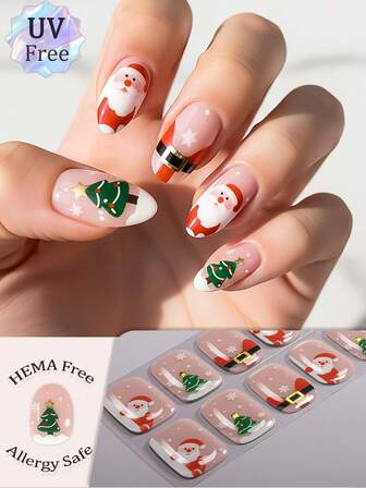 22 piezas de envoltorios de uñas de gel libres de UV, pegatinas de uñas de Navidad retro lindas con cristales, variedad de estilos en rojo retro, verde fresco y rosa suave, con diseños de muñeco de nieve, reno y corona, calidad de salón, hipoalergénico, fácil de aplicar y retirar, suministros de arte de uñas DIY para damas y niñas para citas diarias y fiestas de Navidad, para crear una punta de dedo delicada