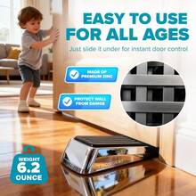 Strongest Home - Cuña de tope de puerta resistente 2 piezas cromadas Tope de puerta antideslizante de goma y metal para puertas pesadas trabajo en madera azulejos alfombras + 2 protectores de - NegroPlata - Ver 3