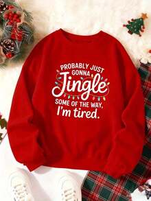 2026 Long Sleeve Tops Women1Pc Women's Funny Christmas Sweatshirt "Probably Gonna Jingle Some Of The Way" With Colorful Lights & Slogan - Red Crewneck Long Sleeve Winter Sweater, Cozy Holiday Party Fit, Xmas Gift Idea For Casual Wear Suitable For Wearing In All SeasonsLoose And Comfortablesudaderas Para Mujer Parke Sweatshirt - 紅色 - 查看 12