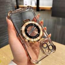 防摔防摔奢华电镀透明手机壳，带指环磁吸支架，兼容 17/6/7/8/X/XS/XR/11/12/13/14/15/16e、Galaxy S22/23/24、A04/05/06/A07/A17/A14/A15/A16/A24/A25/A34、Redmi Note 7/8/9/10/11/12/13/14、Redmi 9/10/12/13C/14C/A5、OPPO、MOTO、荣耀 X、HW、Realme C53 C55 - 金色 - 查看 3