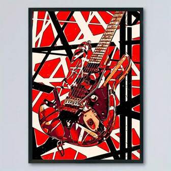 1pc Unframed Canvas Poster, Modern Art, Music Red Guitar Rock Print, Ideal Gift For Bedroom Living Room Corridor, Wall Art, Wall Decor, Winter Decor, Room Decoration