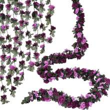 1 枝/包 8.2 英尺人造花藤，45 朵假玫瑰花环，适用于家居、酒店、办公室、婚礼、派对、花园装饰 - 紫色 - 查看 5