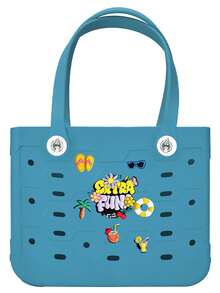 Solid Color Large-Capacity Women's Beach Bag, Multiple Colors Available, Waterproof Open Design, Easy To Clean, EVA Oversized Handbag Tote Bag, Fashionable Shopping Bag, Multi-Functional Holiday Travel Bag, Shoulder Tote Bag, Oversized, Medium, Small Size For You To Choose (Including A Set Of Drop Plastic Decorations) - 彩色 - 查看 17