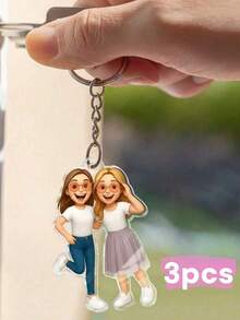 1pc/3pcs/5pcs Personalized 2D Cartoon Acrylic Keychain | Custom Couple Keychain | Photo Key Ring | Custom Emojipack Acrylic Keychain From Photo | Personalized Cartoon Style Keychain | Cute Family Keepsake Gift | Funny 2D Photo Key Ring For Kids, Friends, Mom, Dad | Ideal For Birthday, Christmas, Valentine's, Graduationy, Creative Decorative Accessories - Multicolor - View 14