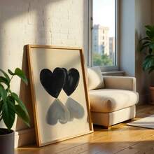 1 pièce/set Œuvre murale minimaliste en forme de cœur noir, Impression d'un couple amoureux, Affiche romantique neutre, Impression moderne en noir et beige pour galerie, Impression d'amour pour la Saint-Valentin, Impression romantique pour la chambre à coucher, Décoration de maison, Décoration murale, Sans cadre - Multicolore - Voir 6