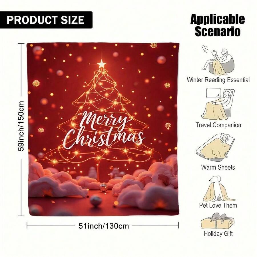 Ultra-Soft Snowflake Christmas Greeting Flannel Throw Blanket - Vibrant Mixed Colors With Glittery Stars & "Merry Christmas" Text, Perfect For Bed, Couch, Chair, Office, And Camping - Ideal All-Season Gift,Halloween Christmas Gifts - 60*80in - 查看 1
