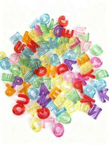 100颗亚克力26字母英文珠子，用于DIY手链项链首饰制作配件（随机字母） - 清透款彩色 - 查看 2