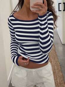 SEREN New Autumn And Winter Striped Color Blocked Long Sleeved Knitted Sweater For Women's Casual Fashion Sweater Top Pullover, Suitable For Daily Wear - Multicolor - View 3