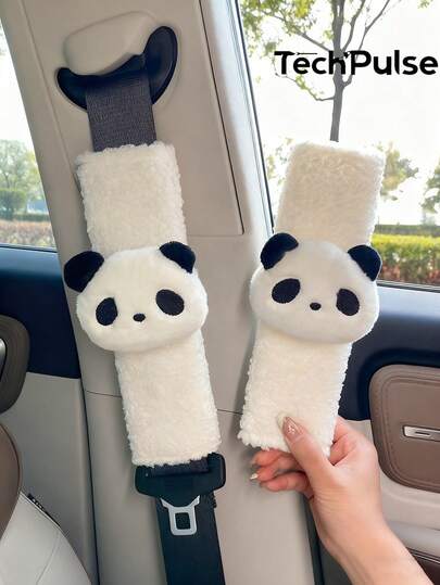 2PCS Panda Fleece Car Seat Belt Shoulder Pads, Anti-Choke, Relieve Shoulder And Neck Pressure, Universal Comfortable Car Safety Accessories, Suitable For All Vehicle Seat Belts