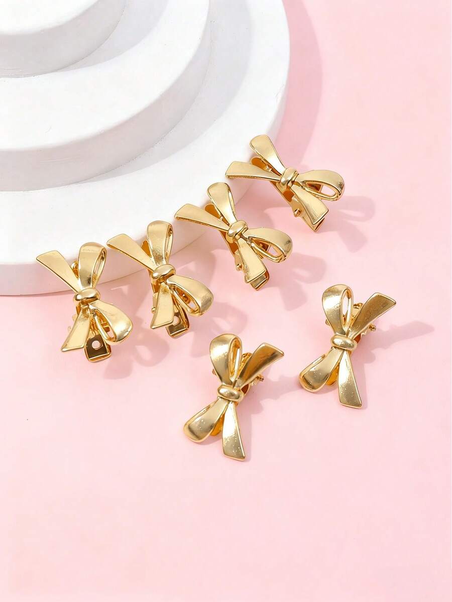 6pcs Bow Hairclips, Cute Sweet Girl Small Size Bangs Clips, Side Clips, Claw Clips - Gold - View 1