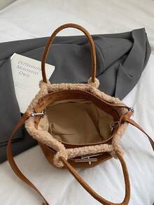 Faux Suede Bucket Bag, Fashionable Handbag With Flap Design, Shoulder Strap, Suitable For Women's Daily Wear Or Commuting, Autumn/Winter - Brown - View 4