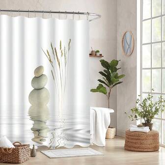 1 pieza Juego de cortina de ducha con estampado de piedra, juego de cortina de baño con ganchos, cortina de ducha impermeable, accesorios de baño, cortina de bañera, decoración de baño, decoración de habitación, perfecto para decoraciones de hotel y hogar