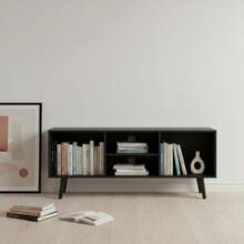 KIWI Sideboard With 4 Compartments, 110x29x47 Cm, Wooden TV Stand With Shelves, Modern Bookcase, Various Colors Available - Black - View 8