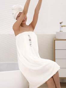 2pcs Women Flower Embroidered Bath Robe & Shower Cap Set Summer Wedding Home Bathroom Decor Back To School - White Embroidered Bath Skirt and Cap - View 10