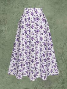 Women's Ditsy Floral High Waist Casual A-Line Skirt, Suitable For Vacation, Commute, Daily Wear And Other Occasions, Beach, Holiday, Festival, Summer - Purple - View 5