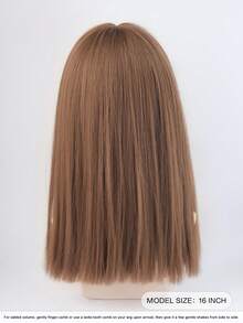 7JHH WIGS High Quality 16-Inch Shoulder Length Straight Brown Wigs For Women - Elegant Light Brown Wig With Bangs, Soft Silky Heat-Resistant Synthetic Fiber Hairpiece For Daily Wear, Perfect For Holidays Cosplay & Music Festival Use, Graduation Gift & Mother's Gift Wig Accessory - Light Brown - 查看 3
