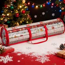 PVC Gift Wrapping Storage Box - Round Multi-Functional Wrapping Paper Roll Holder, Holds 24 Rolls Of 30-Inch Paper, Features Double Handles And A Secure Closure, Perfect For Christmas, Halloween, And Holiday Gifts.