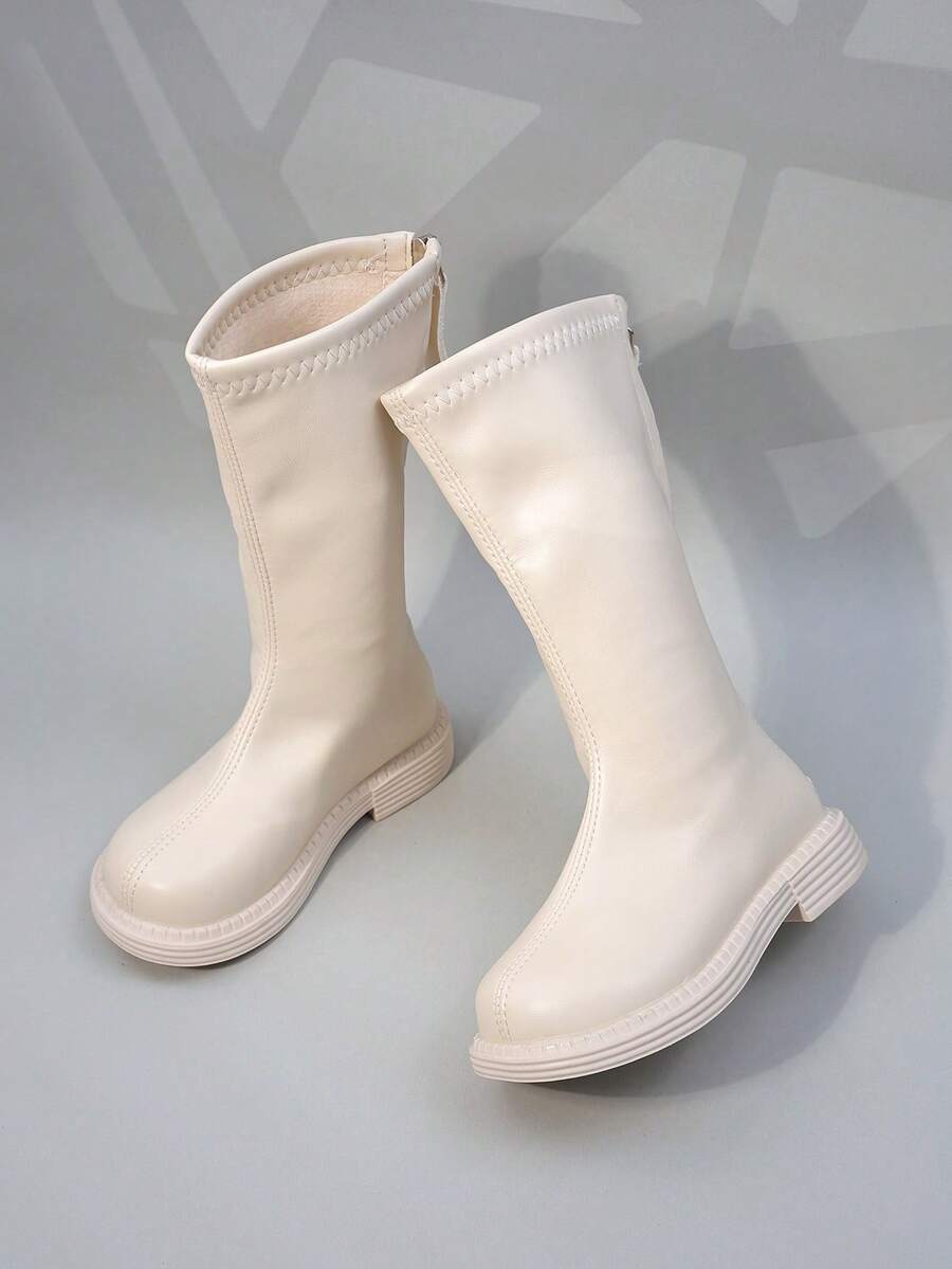 女童及膝靴，新款秋冬时尚英伦风儿童长靴，大童公主马靴，可爱校园高筒靴 - 米色 - 查看 1