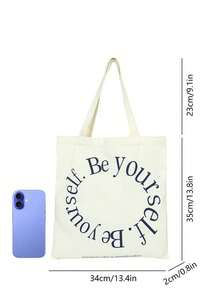 Letter Print Shopper Bag Double Handle Casual Style - White - View 8