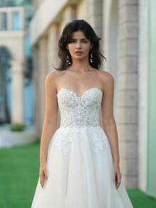 YOUKEFEIER 1pc Elegant Shiny Romantic Sexy Mature Mesh Beaded Applique Wedding Dress, Gown, Wedding Attire, Wedding Party, Wedding Guest, All Seasons