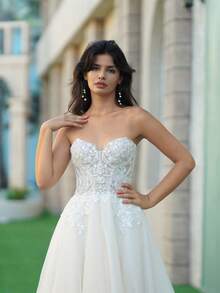 YOUKEFEIER 1pc Elegant Shiny Romantic Sexy Mature Mesh Beaded Applique Wedding Dress, Gown, Wedding Attire, Wedding Party, Wedding Guest, All Seasons