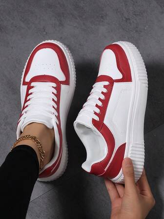 Women's Casual Lace-Up Sneakers, Flat Comfortable Travel Shoes, Fashion Student Running Shoes, Suitable For All Seasons