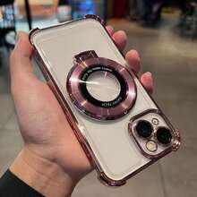 防摔防摔奢华电镀透明手机壳，带指环磁吸支架，兼容 17/6/7/8/X/XS/XR/11/12/13/14/15/16e、Galaxy S22/23/24、A04/05/06/A07/A17/A14/A15/A16/A24/A25/A34、Redmi Note 7/8/9/10/11/12/13/14、Redmi 9/10/12/13C/14C/A5、OPPO、MOTO、荣耀 X、HW、Realme C53 C55 - 粉色 - 查看 3
