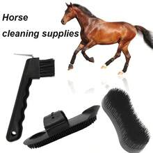 5件套马匹护理套装：塑料鬃毛刷、尾毛刷、梳子、蹄钩及其他类似工具 - 完整的马厩及马术护理套装，适用于马匹、矮马、幼驹 - 必备马匹护理工具