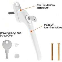 2 UPVC Window Handles - White Espag Handle, Shaft Length 43mm, Including Key, Universal Indoor And Outdoor UPVC Window - White - View 3